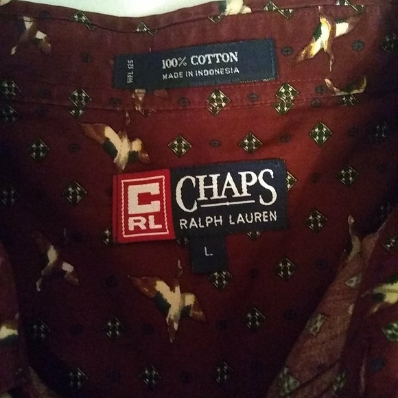 Ralph Lauren Chaps Mens Shirt Burgundy Wild Ducks Button Up Long Sleeved Sz L/50 - Picture 7 of 9